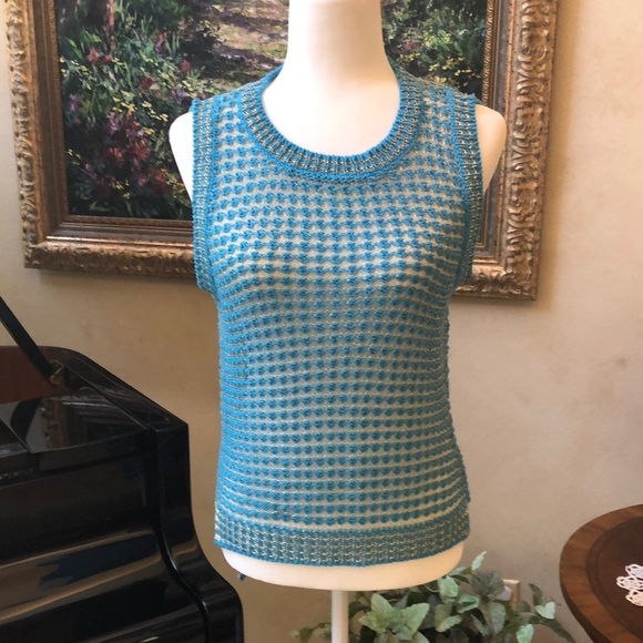 NWT ADORE Turquoise Silver Chain Link Crochet Layering Top Vest Women’s Small - Picture 2 of 16